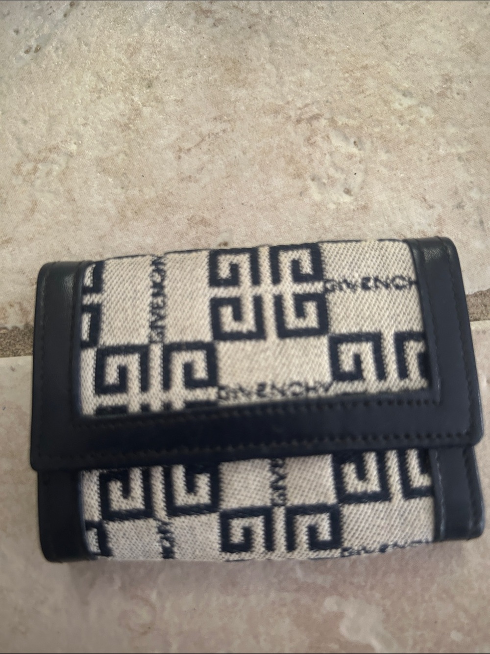 Givenchy Beige Canvas with Navy Logo Trifold Card Holder